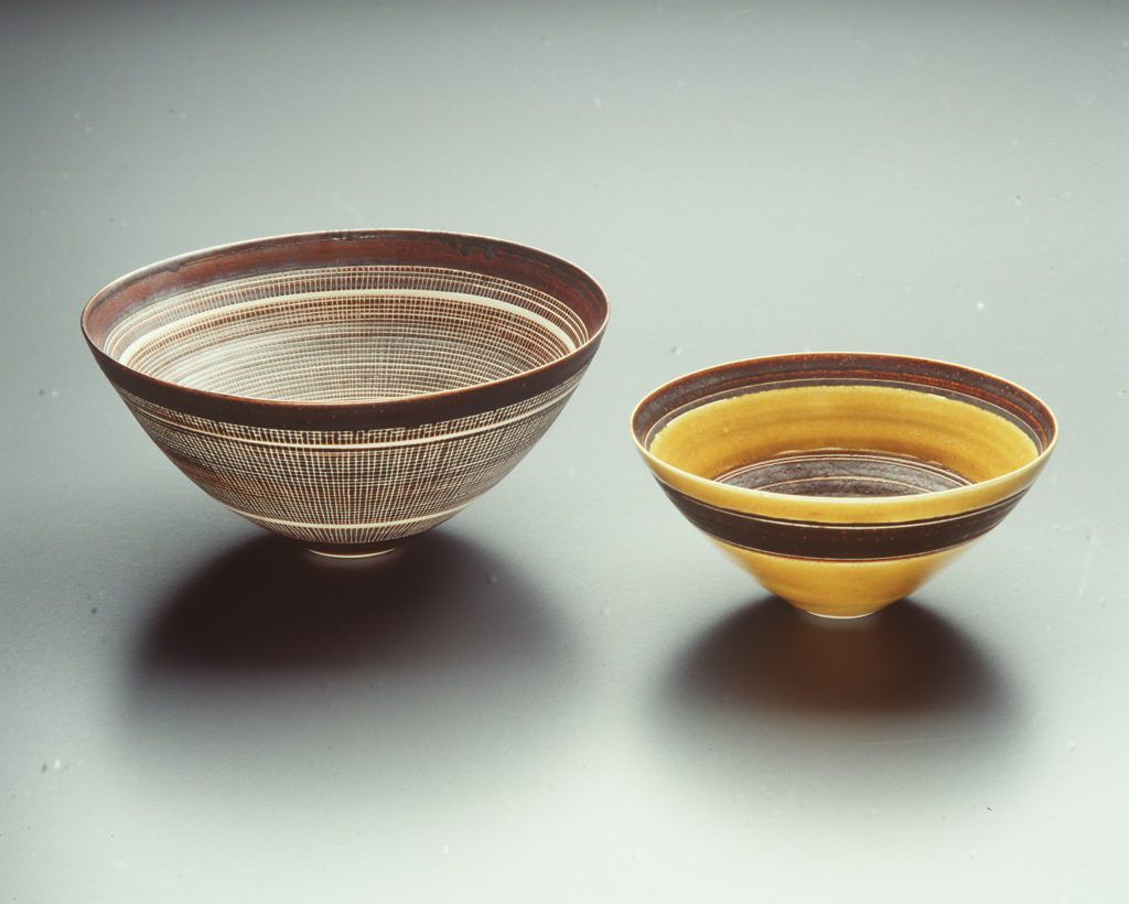 Porcelain bowls, made by Lucie Rie
